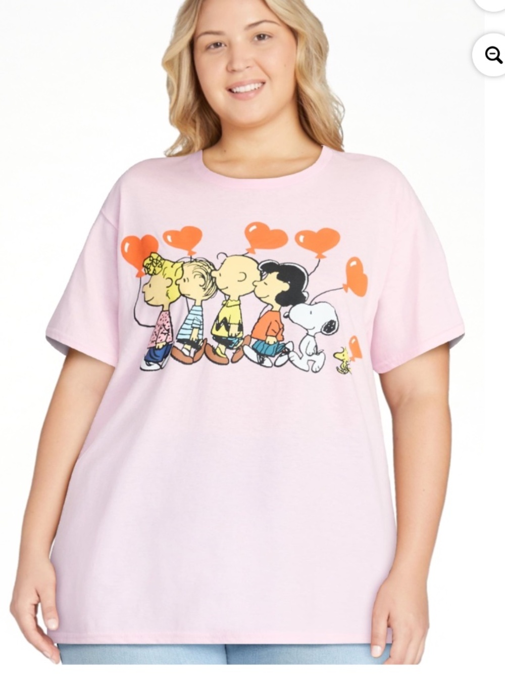 Peanuts Gang Women’s Pink Floating Hearts Short Sleeve Tee Shirt Size Large NWT